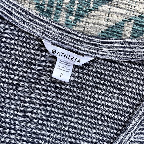 Athleta Essence Women's V-Neck Striped Flow Top Gray TENCEL Modal - Size L - Picture 4 of 8